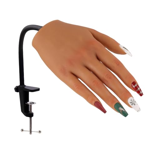 Practice Hand for Acrylic Nails with Stable Clamp,Silicone Flexible Bendable Mannequin Fake Hands to Practice Fake Nails for Nail Art Training Practice Display Tools