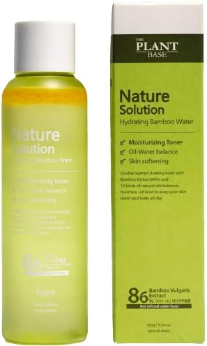 The Plant Base Nature Solution Hydrating Bamboo Toner 160ml / 5.64 Fl oz | Bamboo Moisturizing Toner | Bamboo 86% | Korean Skincare | Plant extracts Base | Nutrition | Shaking | ECOCERT