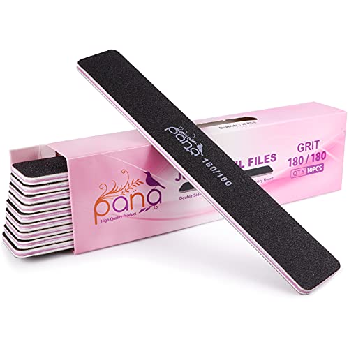 PANA Jumbo Double-Sided Emery Nail File for Manicure, Pedicure, Natural, and Acrylic Nails - Black (Grit 180/180) - 50 Piece Pack