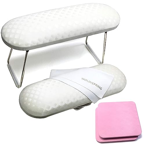 Nail Arm Rest, Hand Rest for Nail Microfiber Soft Leather Manicure Nail Rest with Non-Slip, WOLINSPRING Professional Hand Pillow Cushion Table Desk Station for Nail Techs Use (White)