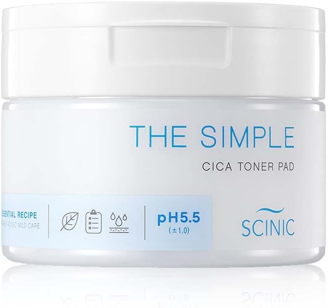 SCINIC The Simple Cica Toner Pad 60 Pcs | Vegan-certified Cotton Fabric | Mild Peeling Without Irritation | Gentle Ph 5.5 PHA Peeing | 100% Vegan | K-beauty
