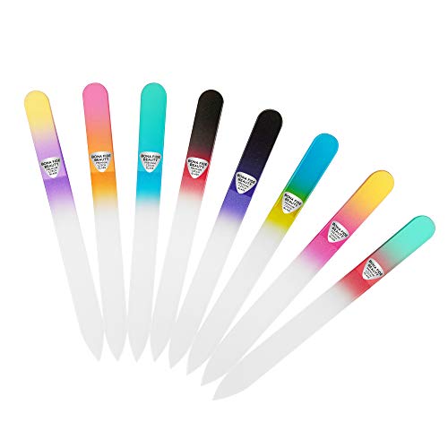 Glass Nail Files, Glass Fingernail Files for Gentle Manicure Nail Care, Expertly Shape Nails & Enjoy a Smooth Finish - Bona Fide Beauty 8-Piece Premium Czech Glass Nail Files