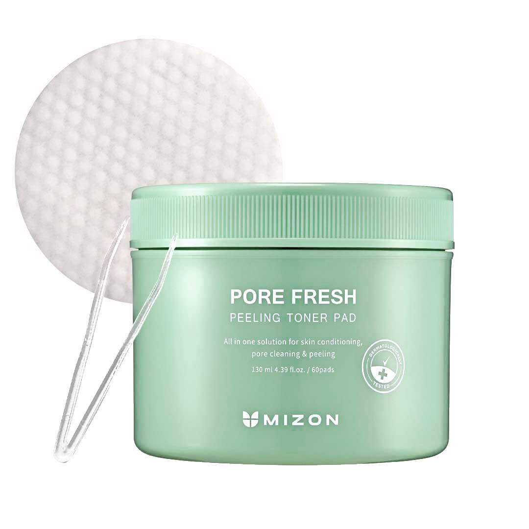 MIZON Pore Fresh Peeling Toner, AHA, BHA, PHA, Peeling Pads, Soothing, Exfoliating, Toning, Pore-Tightening, Toner Pad (60 Pads)