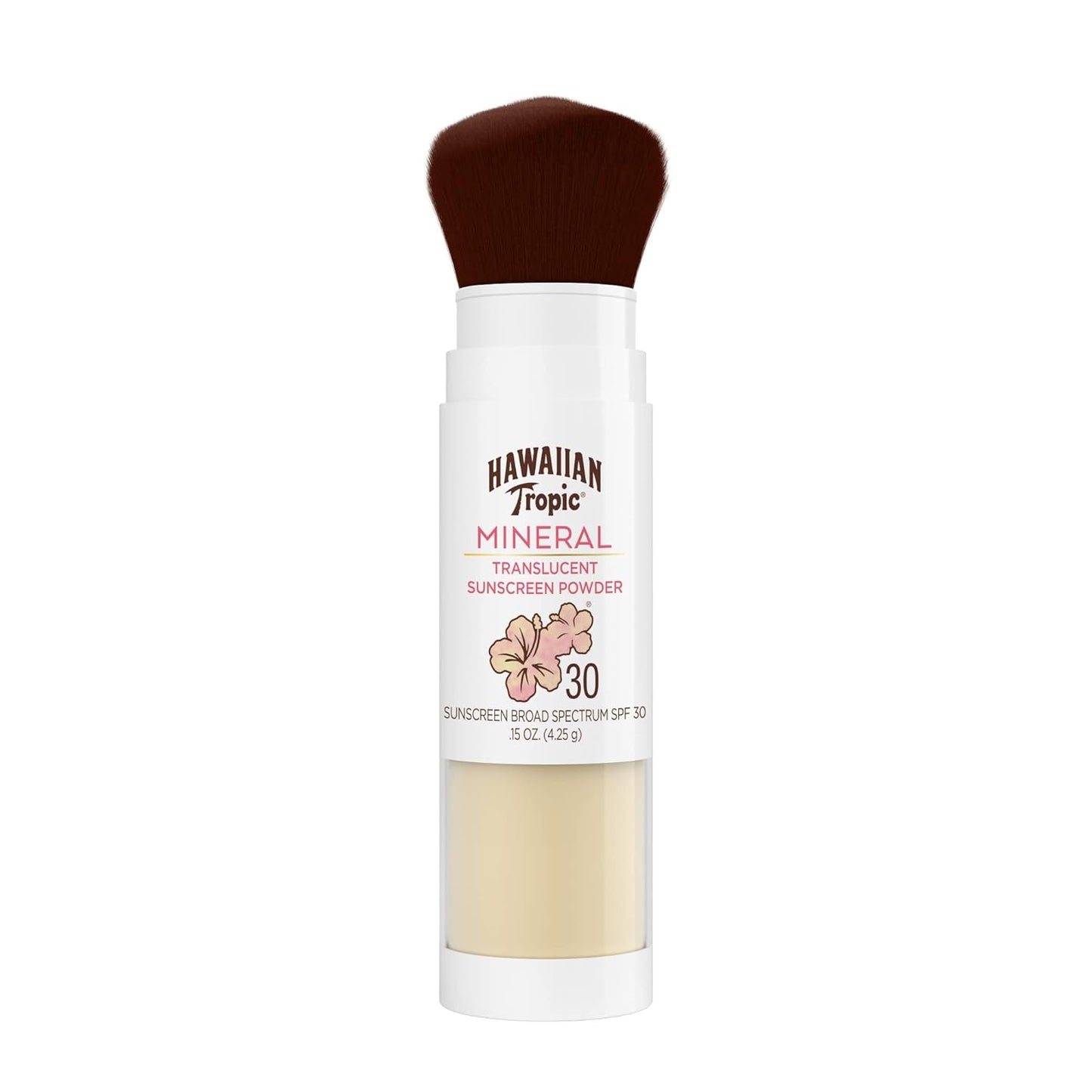 Hawaiian Tropic Mineral Powder Sunscreen Brush, SPF 30 | for Face, Brush On Translucent Sunscreen,