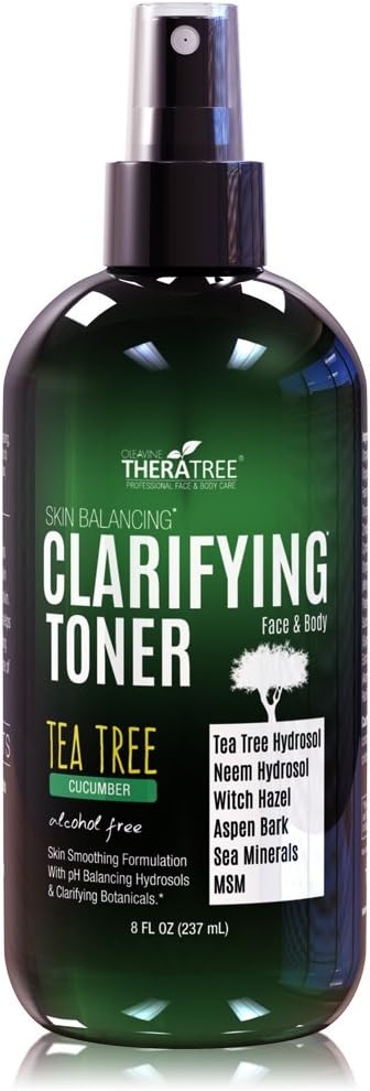 Clarifying Toner with MSM, Tea Tree & Neem Hydrosol, Complexion Control for Face & Body – Helps Reduce Appearance of Pore Size, Controls Oil to Tone, Balance & Hydrate Skin - 8 oz