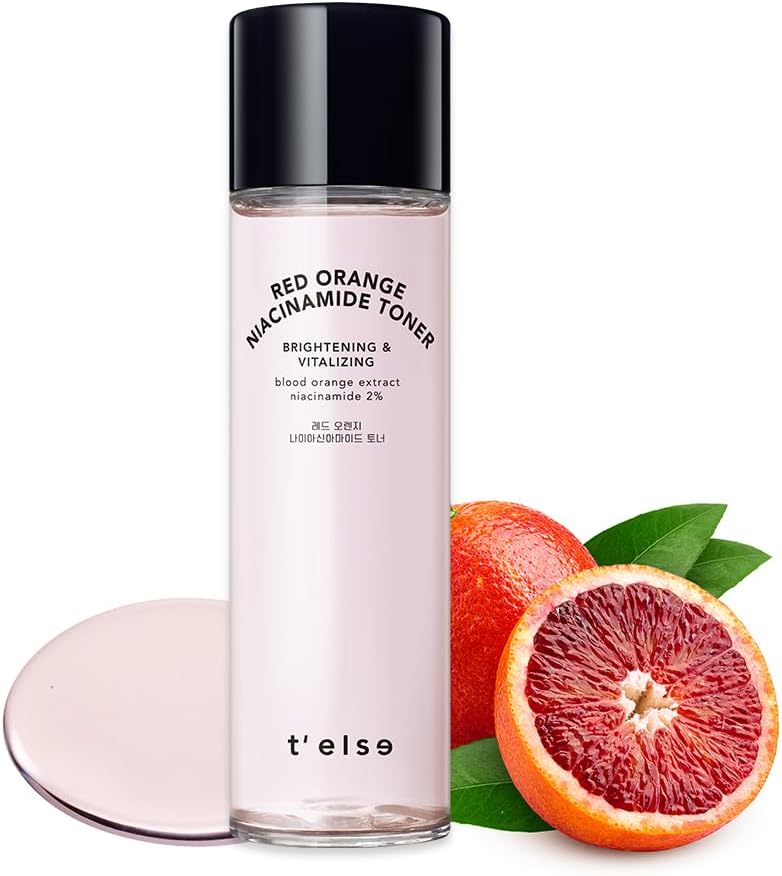 T'else Red Orange Niacinamide Toner 150ml, 5.2 Fl.oz, Tone Up Vitalizing Facial Essence, Smoothening Skin Texture Watery Toner with Exfoliation, PHA Care with Vitamin C & Panthenol, Korean Skin Care