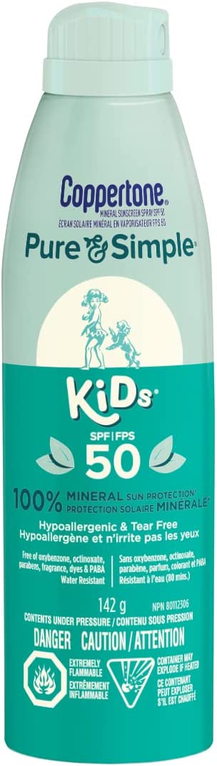 COPPERTONE Mineral Sunscreen Spray SPF 50 Pure & Simple for Kids, 142ml