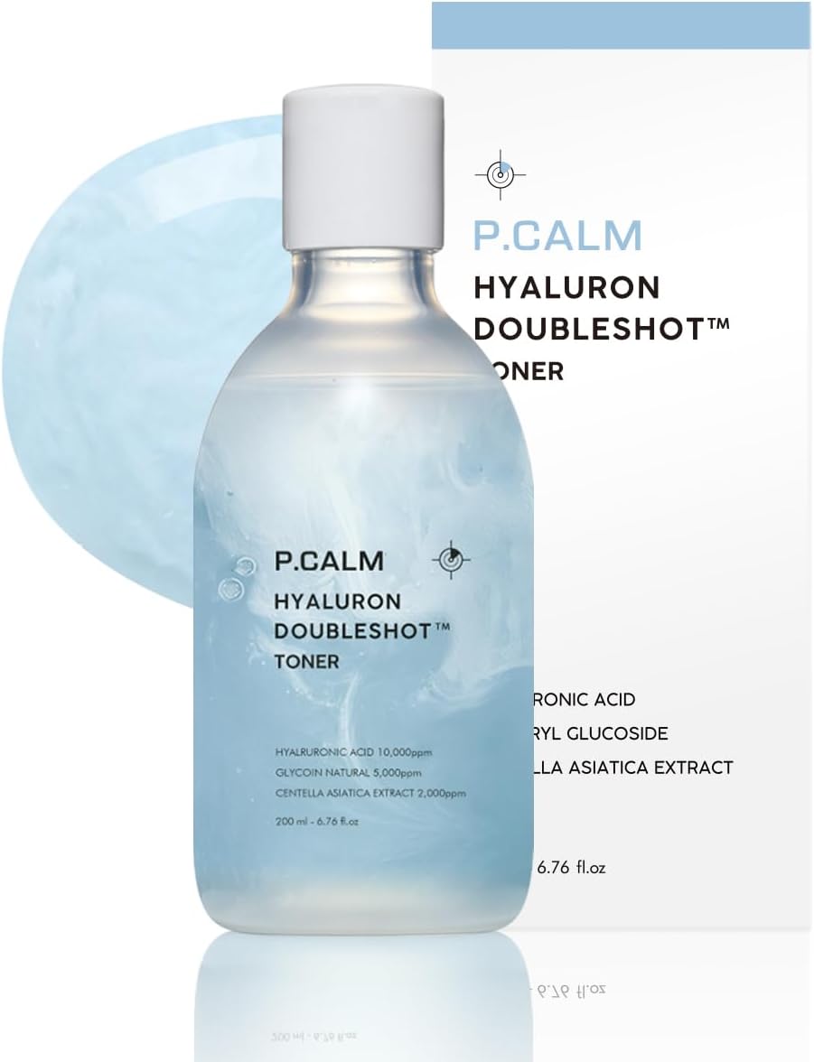 P.CALM Hyaluron Doubleshot Toner 200ml | Vegan Deep Hydrating Facial Toner with Hyaluronic Acid, Gryceryl Glucoside, Centella Asiatica for Sensitive Skin | Korean Skincare