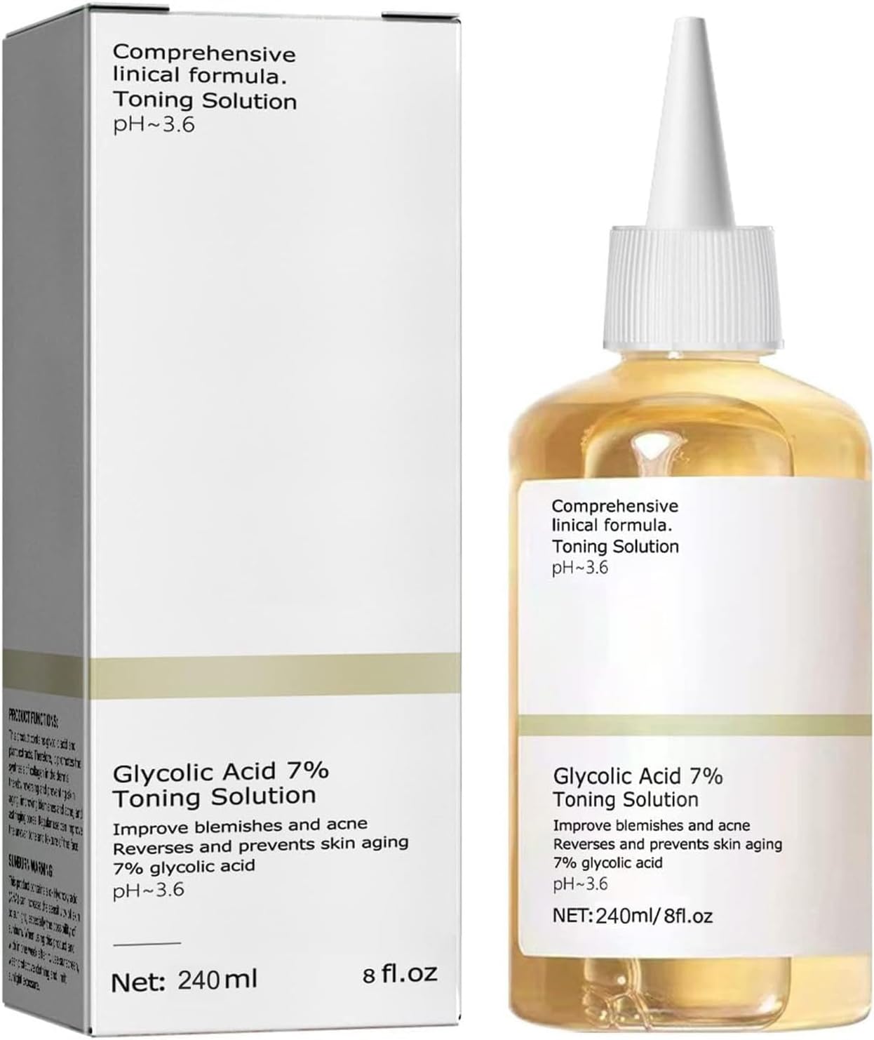 240ML Glycolic Acid 7% Toner, Glycolic Sour 7% Toning, Facial Exfoliation Astringe Pores, Hydrates and Reduces Skin Blemishes (8.0 fl.oz)