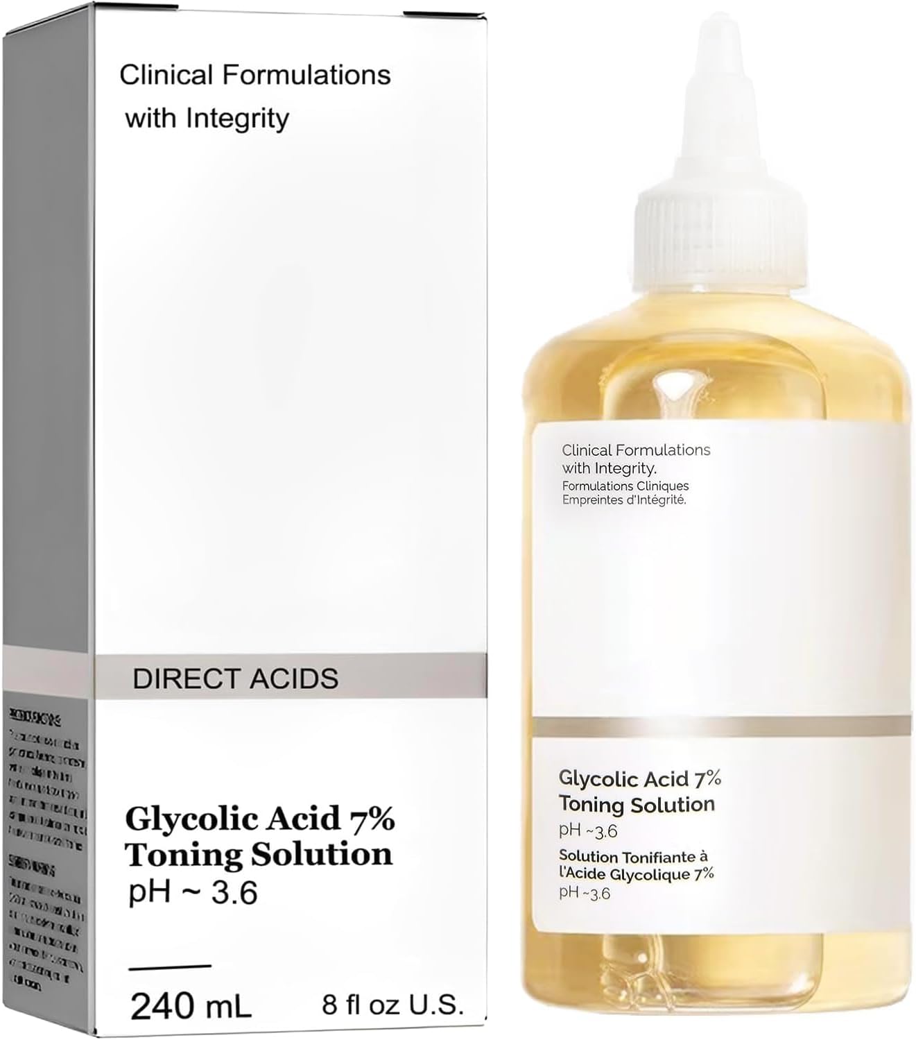 240ML Glycolic Acid 7% Toning Resurfacing Solution,Facial Exfoliation Astringe Pores, Hydrates and Reduces Skin Blemishes(8.12 fl.oz)