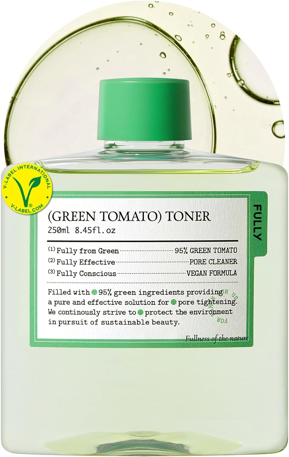 FULLY Green Tomato Toner, Pore Tightening with 95% Green Tomato Extract and VIT C, Skin Soothing and Hydrating, Fragrance Free, Vegan & Dermatologically Tested, 8.45 fl.oz
