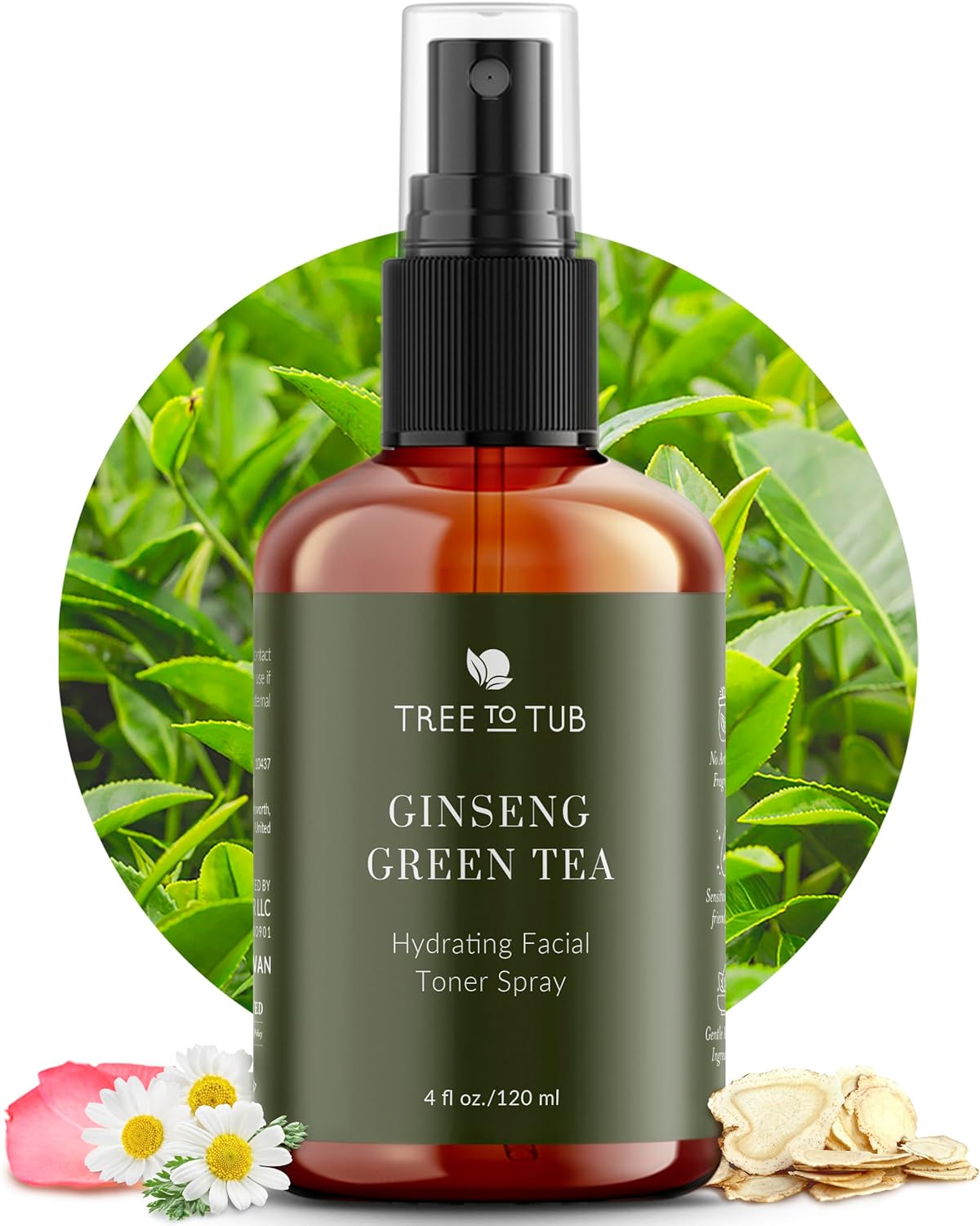 Tree To Tub Hydrating Facial Toner Spray for Dry & Sensitive Skin - Alcohol Free Witch Hazel & Rose Water Face Toner for Women & Men w/Hyaluronic Acid, Vitamin C, Organic Green Tea, Natural Ginseng