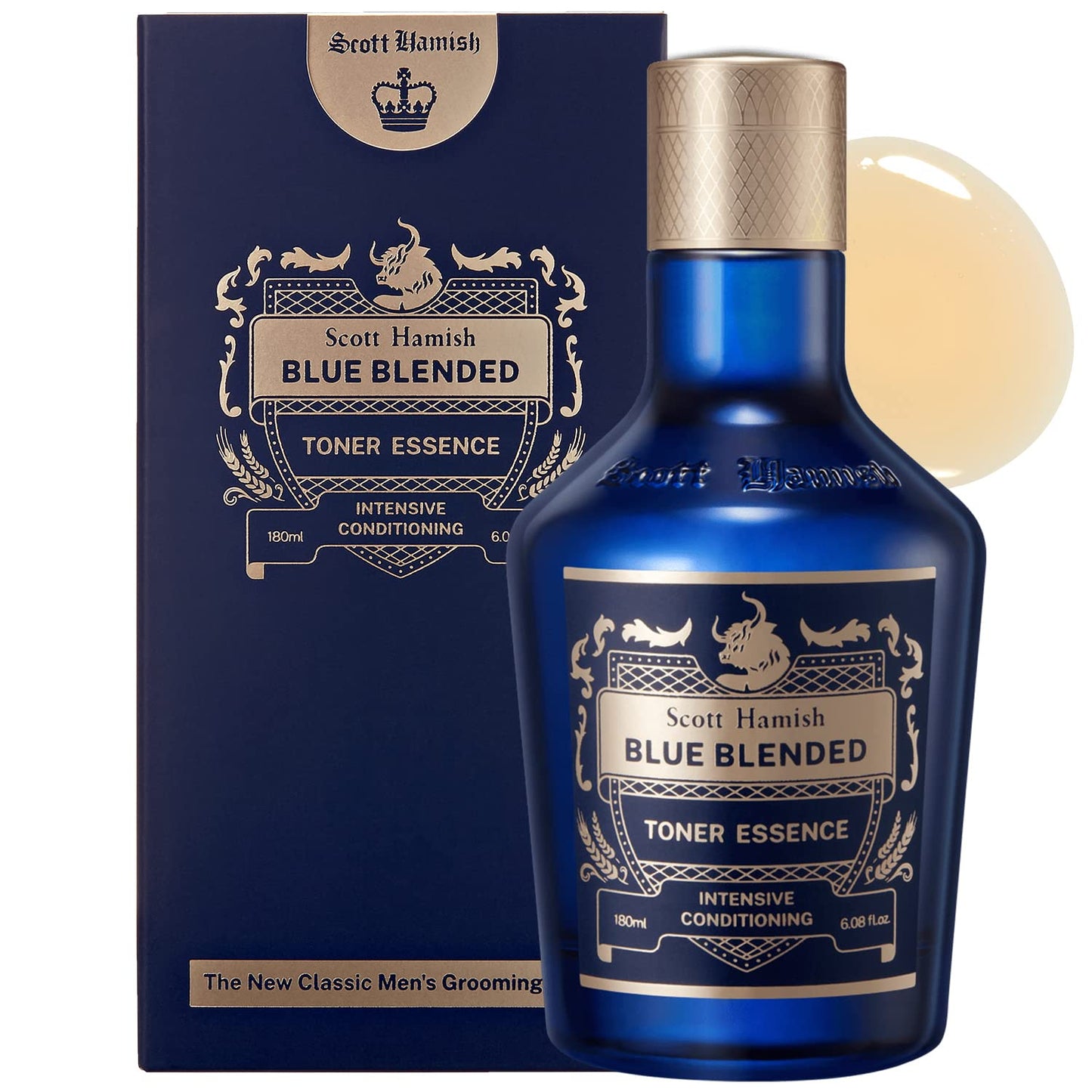 Scott Hamish Blue Blended Toner Essence - Men Facial Toner Essence with Hyaluronic Acid & Amino Acid - Hydrating Toner Restore Vitality – All in One Face Toner & Aftershave, 6.09 fl.oz.