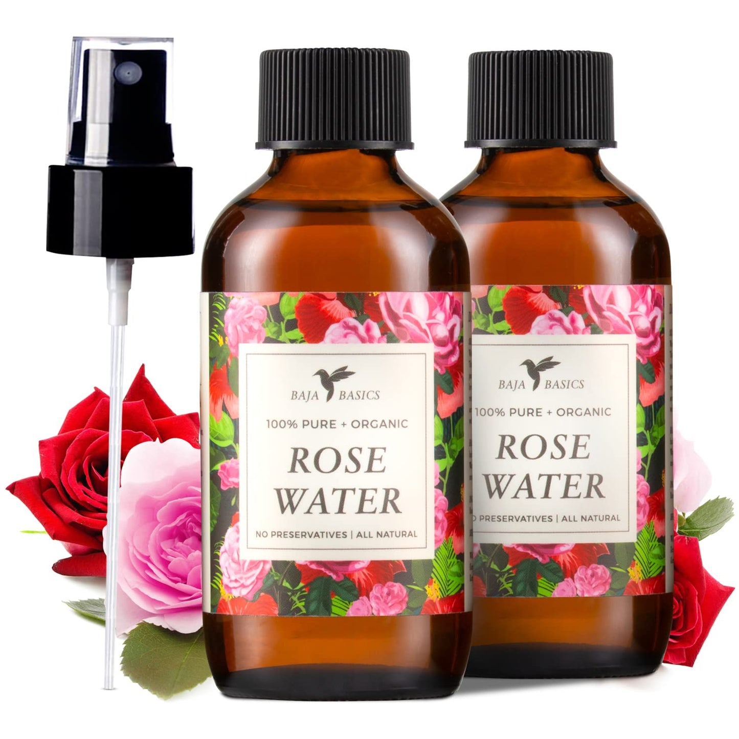 Rose Water Spray For Face, Body & Hair Hydrating Facial Toner, Refreshing, Soothing Mist Moisturizer for Dry Skin - Vegan Beauty Skincare Products - 4oz 2 Pack