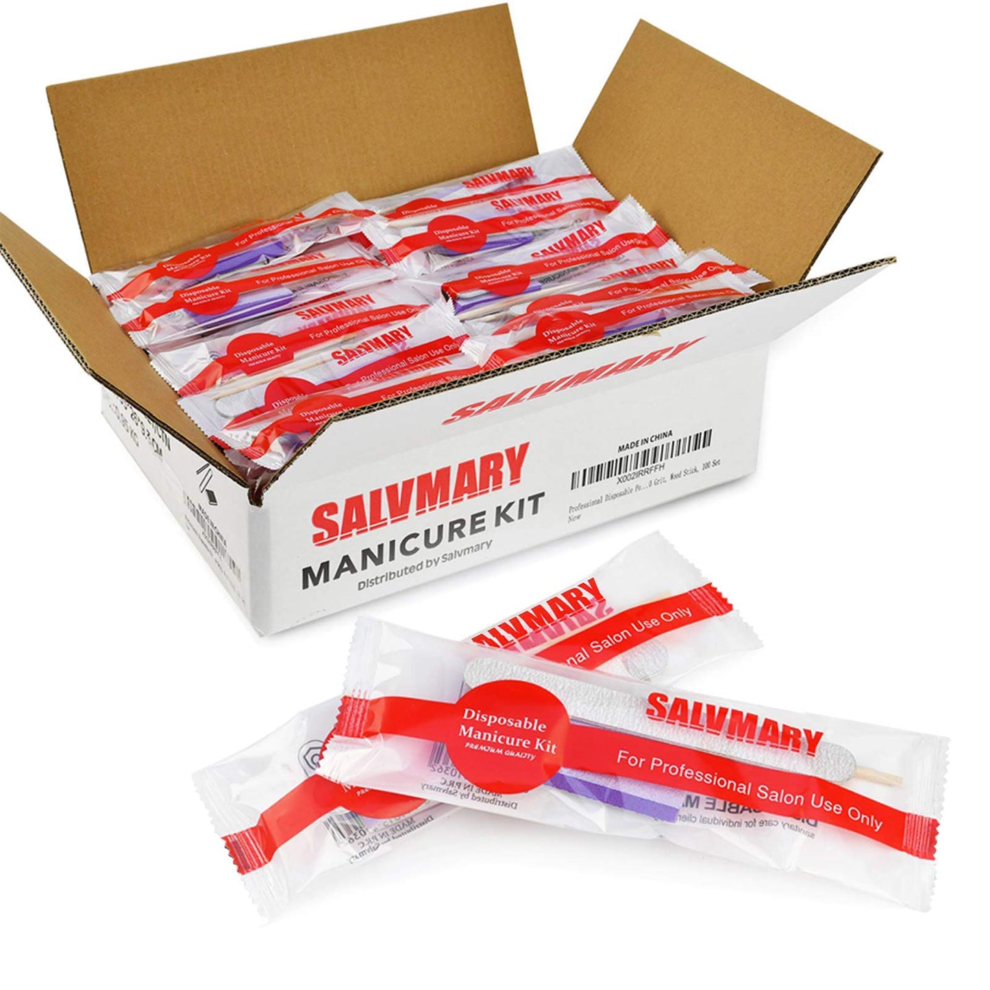 Professional Disposable Manicure Kit Basics 3 Piece Nail Kit, Wood Nail File 100/180 Grit, Mini Buffer 80/100 Grit, Wood Stick, 100 Set