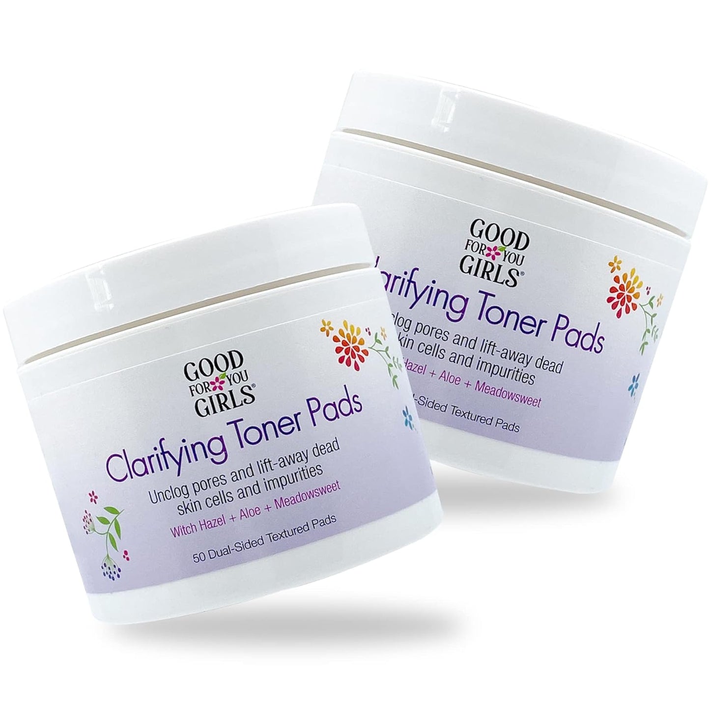 Good For You Girls Purifying Toner Pads Unclog Pores & Controls Oil, natural ingredients like Witch Hazel, Aloe, Meadowsweet balance pH, Hyaluronic Acid plumps and hydrates (2 PACKS - 50 pads ea)
