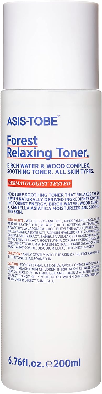 ASIS-TOBE Alcohol-Free Oil-Free Moisturizer Forest Relaxing Facial Toner with Birch Sap and Centella Water for Sensitive Skin, Korean Skin Care, 6.76 Fl Oz