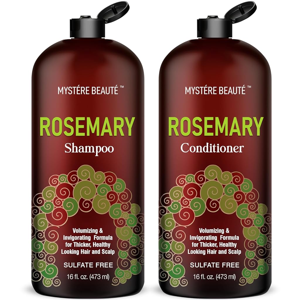 MYSTƒRE BEAUTƒ Rosemary Shampoo and Conditioner Set, Promotes Hair Growth & Scalp Health - Volumizing Formula for Thicker Healthier Hair & Scalp - Sulfate & Paraben Free, for Men Women - 16 fl oz each