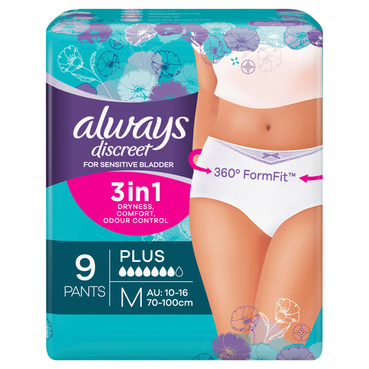 Always Discreet Plus Underwear 9 Medium Pants For Bladder Leaks and Adult Incontinence 7 drops