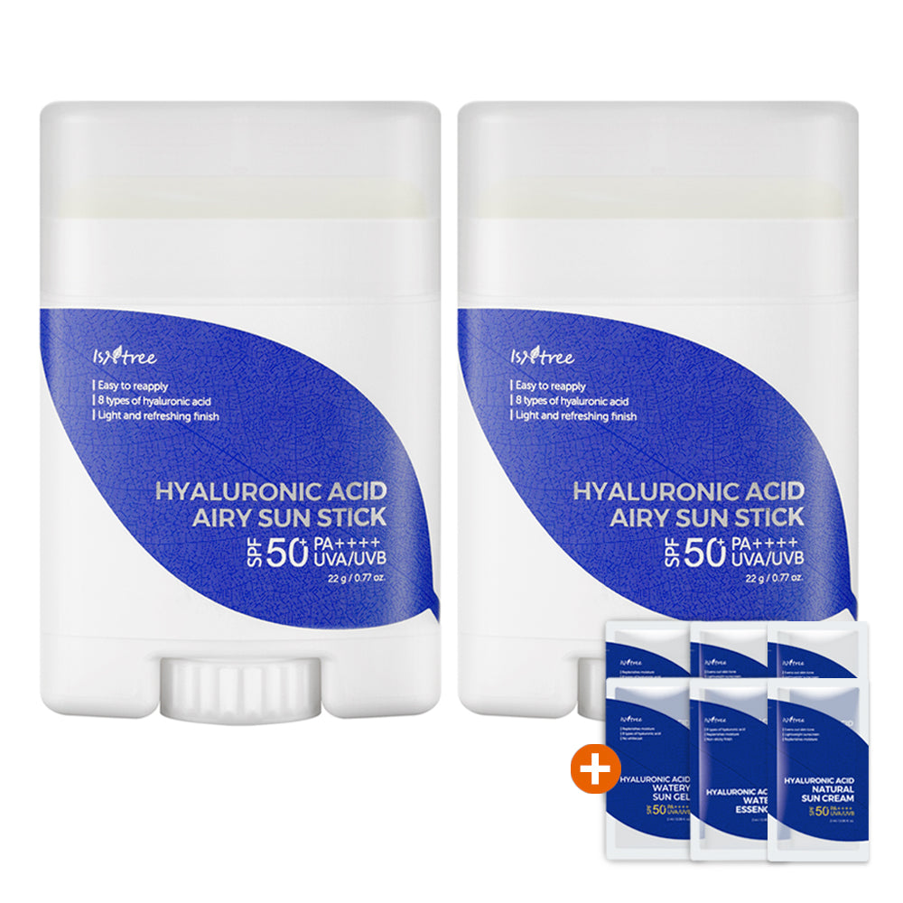 [ ISNTREE ] Hyaluronic Acid Airy Sun Stick, Lightweight Sunscreen, SPF 50+ PA++++ 22g / 0.77 oz. (2-PACK)