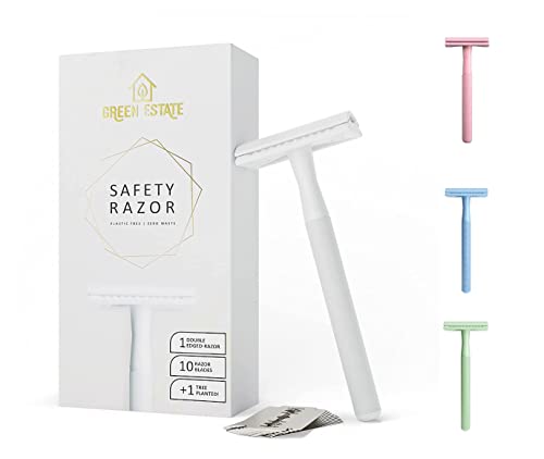 Double Edge Safety Razor for Women, Safety Razor with 10 Blades, Women Razor, Fits All Double Edge Razor Blades, Plastic Free (White)