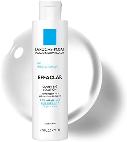 La Roche-Posay Effaclar Clarifying Solution Acne Toner with Salicylic Acid and Glycolic Acid, Pore Refining Oily Skin Toner, Gentle Exfoliant to Unclog Pores and Remove Dead Skin Cells