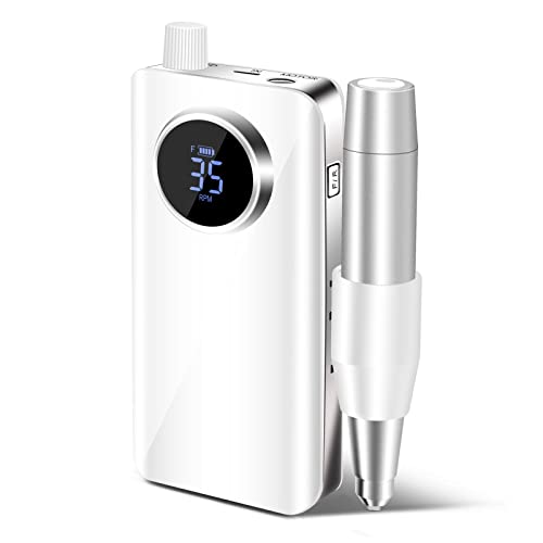 Rechargeable 35000 RPM Electric Nail Drill Machine, Professional Portable Electric Nail File Machine for Manicure - White