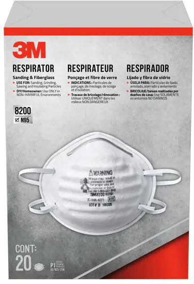 3M N95 Sanding & Fiberglass NIOSH-Approved Face Masks, White, 20-pk
