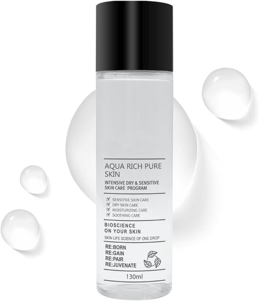 Aqua Rich Deep Hydration Toner for Dry Skin | Natto Gum, Hyaluronic Acid, CICA Extract | Korean Skin Care Moisturizing Toner for face (4.4 fl.oz 130ml)