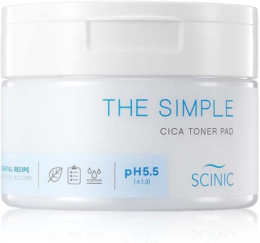 SCINIC The Simple Cica Toner Pad 60 Pcs | Vegan-certified Cotton Fabric | Mild Peeling Without Irritation | Gentle Ph 5.5 PHA Peeing | 100% Vegan | K-beauty