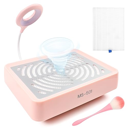 ANGNYA Nail Dust Collector with LED Light,Nail Dust Collector for Acrylic Nails Powerful 40W Nail Vacuum Dust Collection with 1Reusable Filters & 1 Brush Dust Collector for Nails Tech