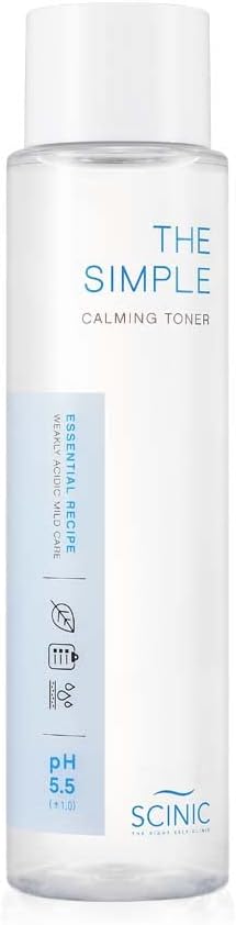 SCINIC The Simple Calming Toner, pH 5.5, 4.90 fl oz (145 ml) | Vegan Face Astringent for Sensitive and Irritated Skin | Fresh Watery Texture | PH-Balanced Mild Toner | Korean Skincare