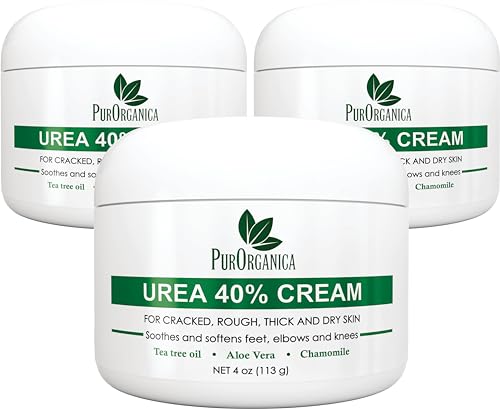 PurOrganica Urea 40% Foot Cream - Made in USA - Corn, Callus and Dead Skin Remover - Moisturizer & Rehydrater - For Thick, Cracked, Rough, Dead & Dry Skin - For Feet, Elbows and Hands - Pack of 3