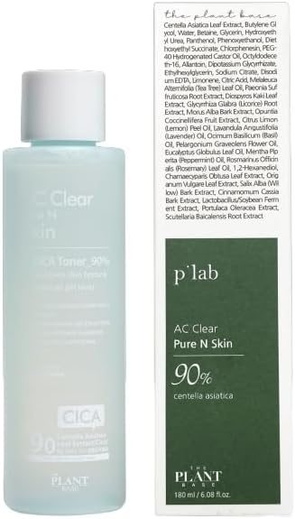 The Plant Base AC Clear Pure N CICA Toner 180ml / 6.08 Fl oz | Trouble Care CICA Toner | Centella asiatica 90% | Korean Skincare | Plant extracts Base | Acne Care | Soothing
