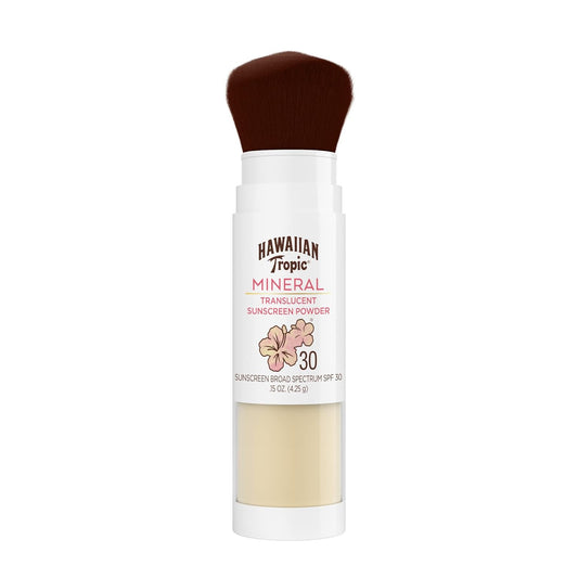 Hawaiian Tropic Mineral Powder Sunscreen Brush, SPF 30 | for Face, Brush On Translucent Sunscreen,