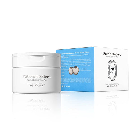 Moisture Calming Clear Pads 70 counts | Vegan Toner Pad For All Skin Types | Gentle Facial Peels & Resurfacing Treatment | Korean Skin Care | k-beauty | 3Words 8Letters