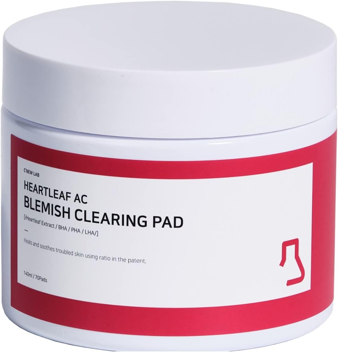 C'NEW LAB Heartleaf AC Blemish Clearing Pads, Heals and Soothes Troubled Skin, Contains Triple-Double Acid, AHA, BHA, PHA Toner for Acne Prone Skin, 140 ml/ 70 Pads, Korean Skincare