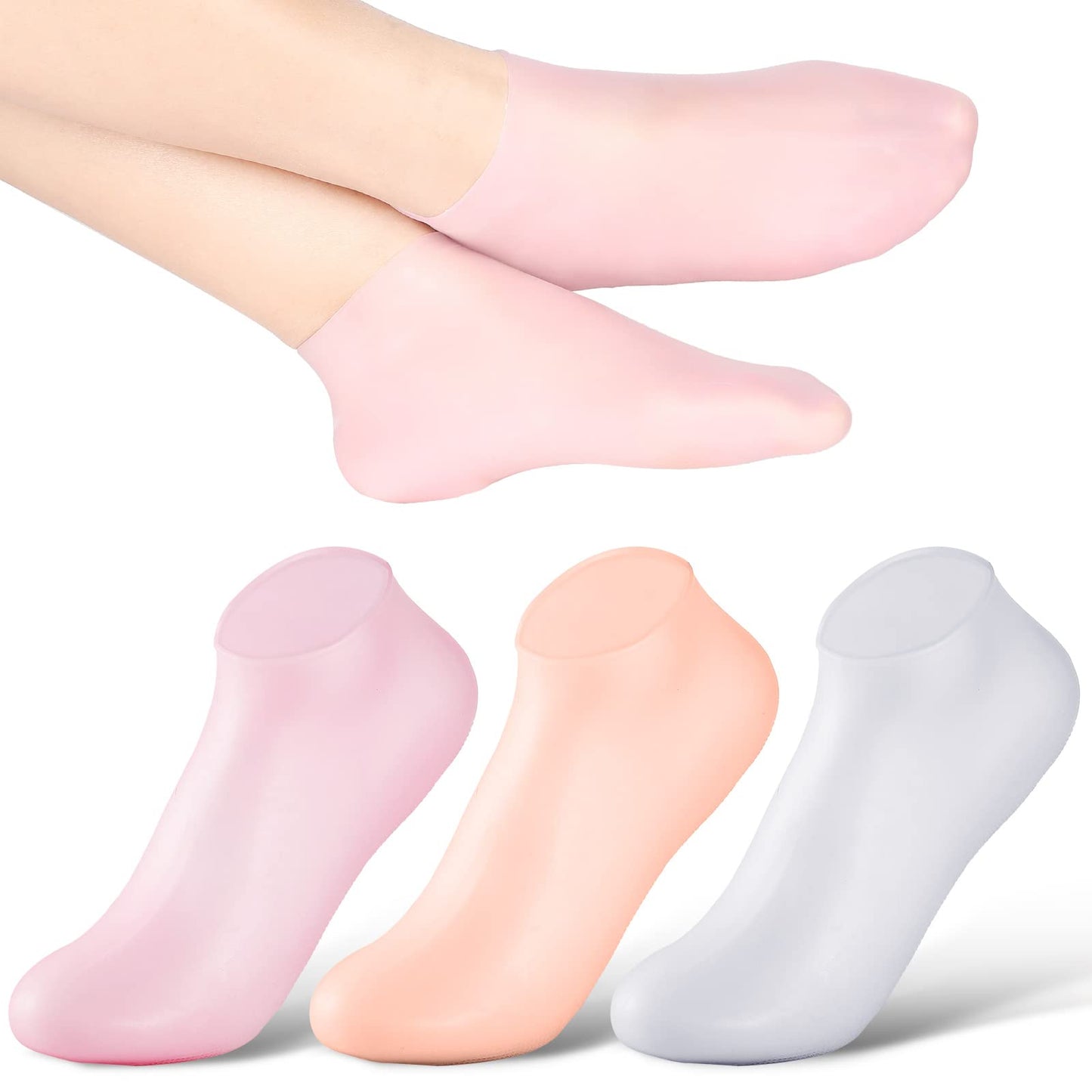 Silicone Socks 3 Pairs Latex Gel Socks Aloe Heel Socks Anti Slip Silicone Moisturizing Socks for Women Men Dry Cracking Skin (X-Large)