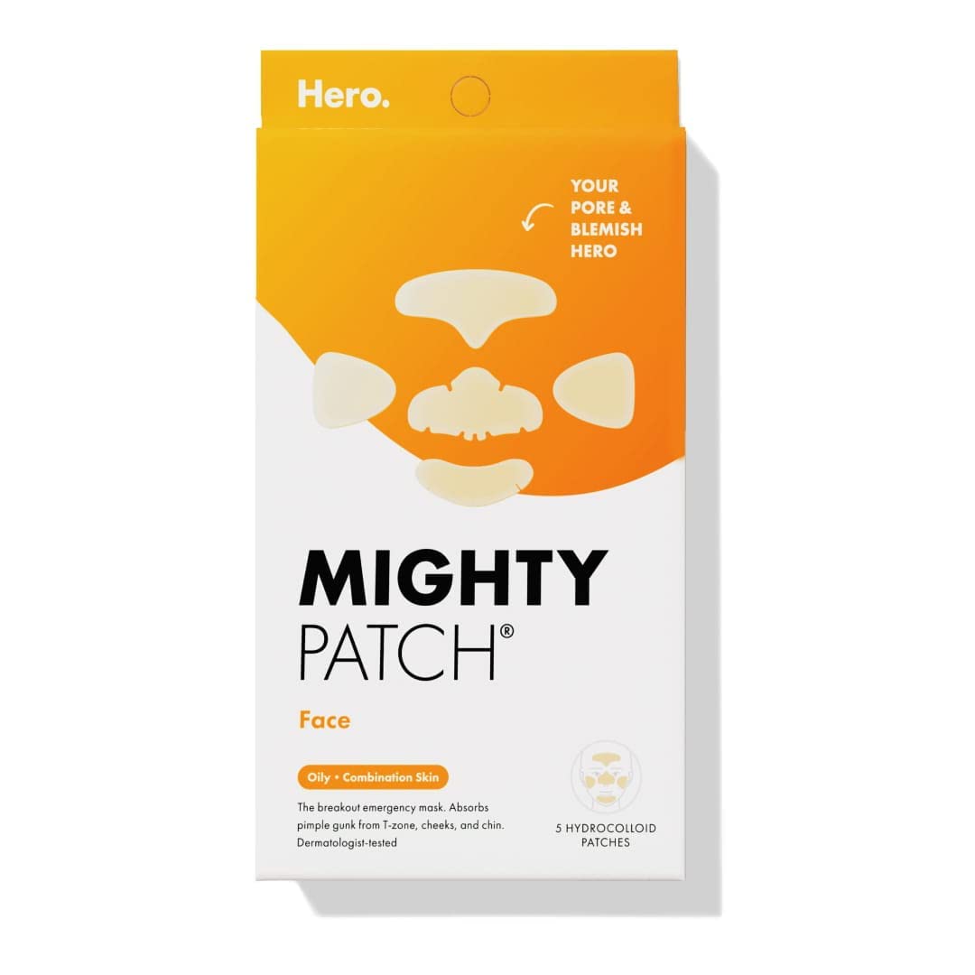 Mighty Patch¬™ Face patch from Hero Cosmetics - XL Hydrocolloid Face Mask for Acne, 5 Large Pimple Patches for Zit Breakouts on Nose, Chin, Forehead & Cheeks - Vegan-Friendly (1 Count)