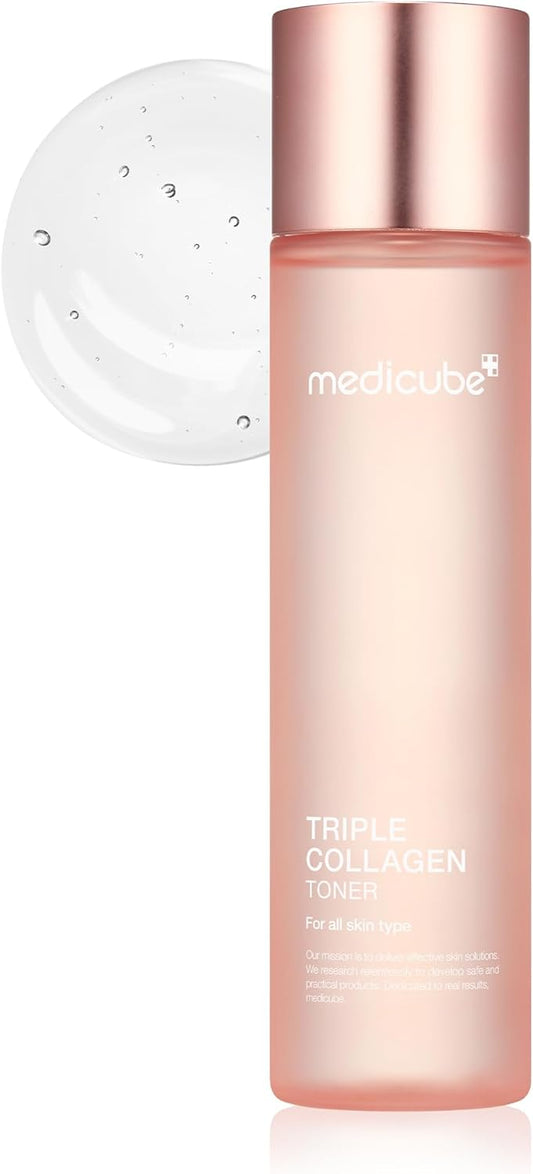 Medicube Triple Collagen Toner - Hydrolyzed, Atelo, & Soluble Collagen for Deep Hydration & Plump Skin - Fast-Absorbing Formula for All-Day Suppleness, Korean Skincare (4.73 fl.oz.)