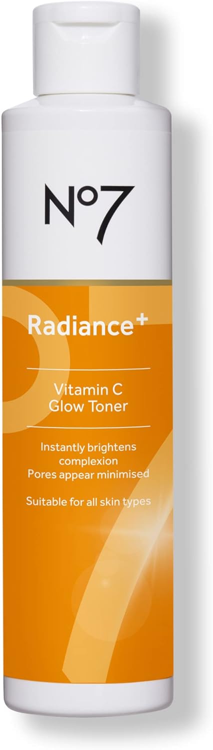 No7 Radiance+ Vitamin C Glow Toner - 2% Vitamin C Complex Toner with Willow Bark & Aloe Vera - AHA Face Exfoliant Improves Skin Texture - Water Based Face Toner (6.7 fl oz)
