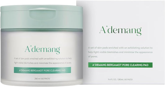 A'demang Bergamot Pore Clearing Toner Pad | Exfoliating Facial Pad, Facial Peels, Hydrating | for Acne Prone, Dry Oily Combination Skin | Korean Skincare [9.4 fl oz. / 280ml, 60 Pads]