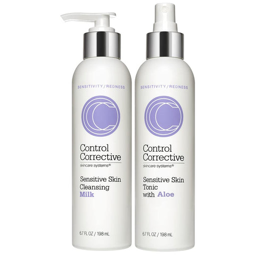 Control Corrective Sensitive Skin Cleansing Milk & Sensitive Skin Tonic with Aloe - Calms Overstimulated or Red Skin Types