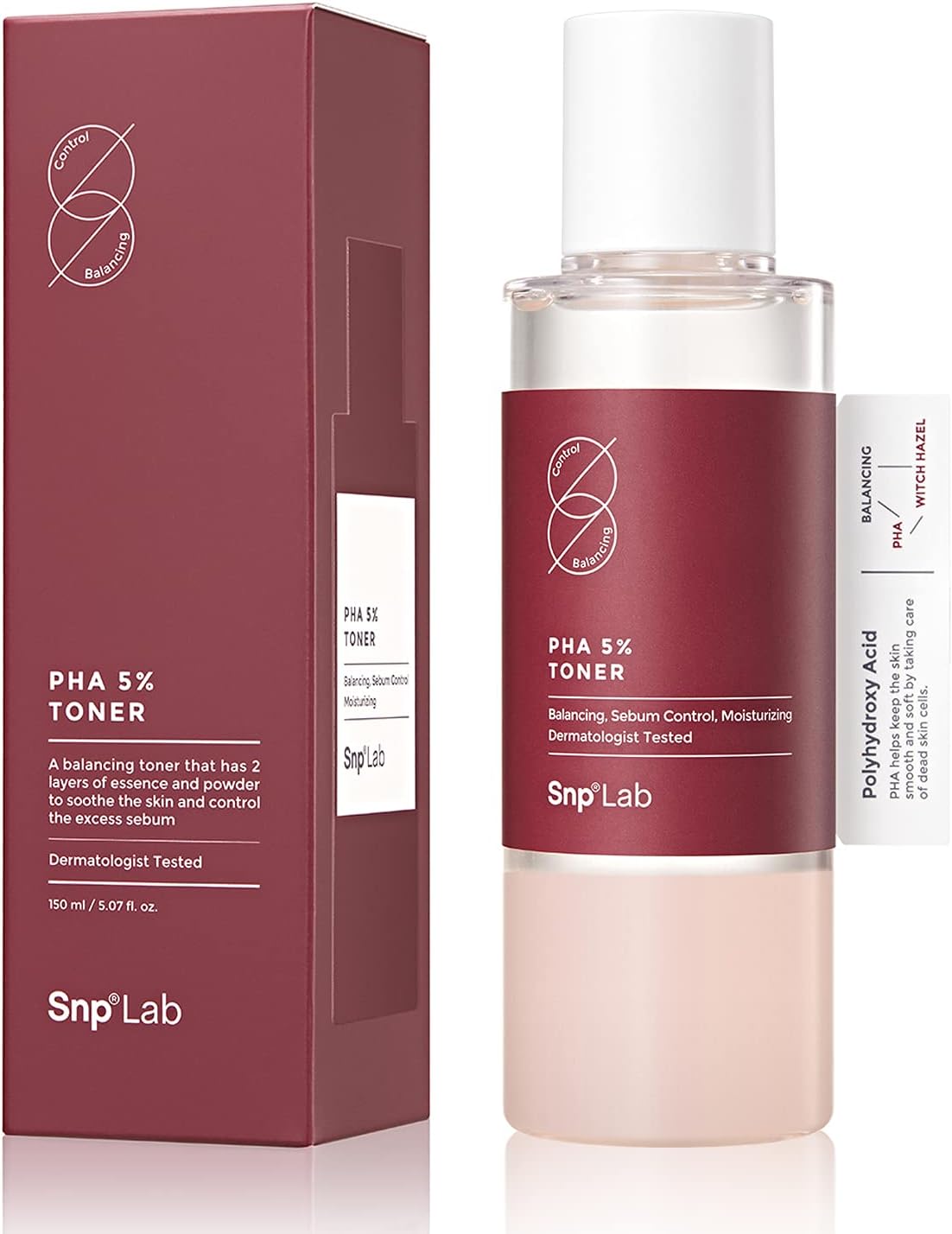 SNP Lab PHA 5 Skin Balancing Pore-Reducing Toner 150ml - Anti-Aging, Acne Fighting and Improves Skin Texture by Autoxidation - Minimizes Large Pores - Vegan, Cruelty Free, Paraben Free, Clean Beauty