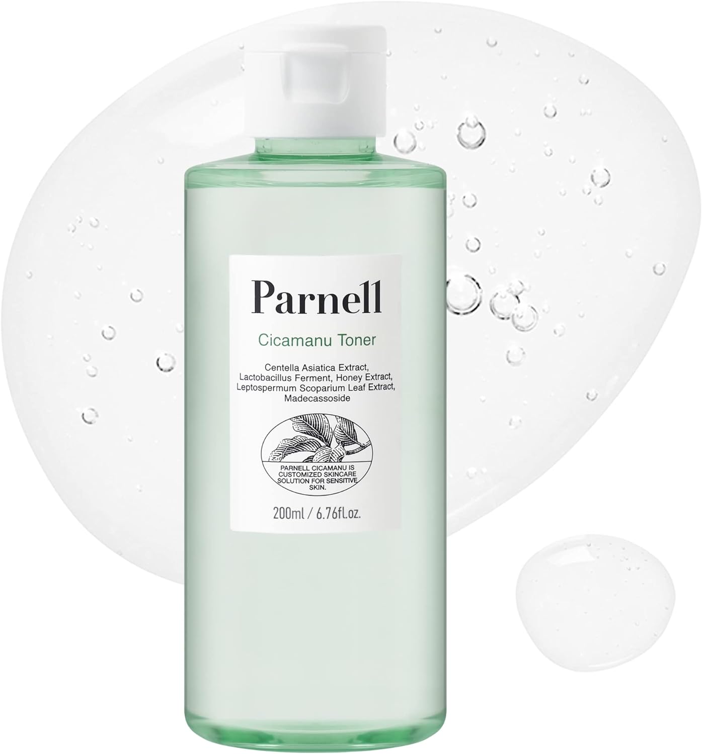 Parnell Cicamanu Toner for Sensitive, Dry Skin with Centella Asiatica, Manuka Honey & PHA, LHA , 6.76 fl.oz, Fragrance&Alcohol-Free, Not Tested on Animals