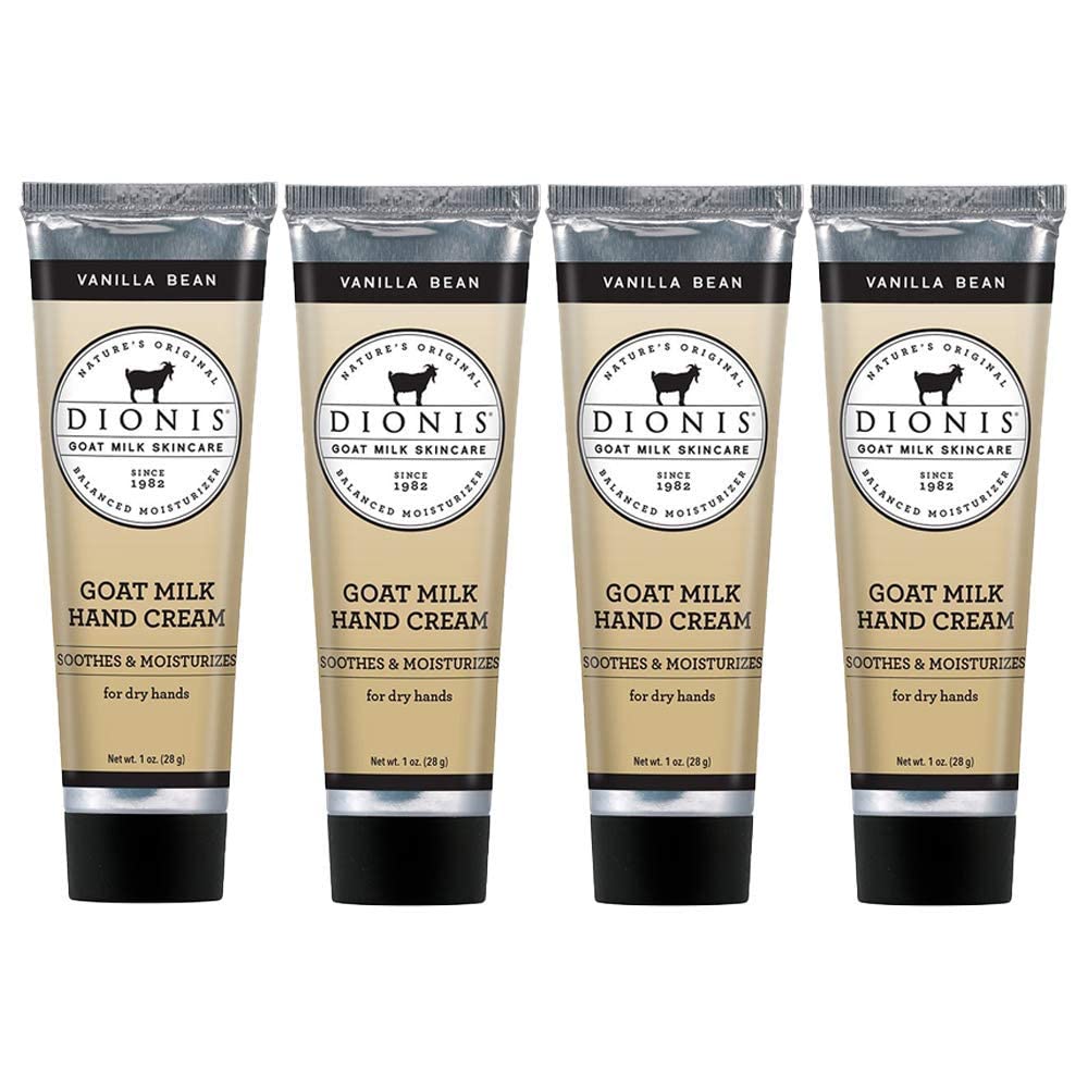 Dionis Goat Milk Skin Care Vanilla Bean Scented Hand Cream Set - Cruelty Free Travel Size Hand Lotion For Hydrating & Moisturizing Dry Skin - Paraben Free Formula Made In The USA, 1 oz Set of 4