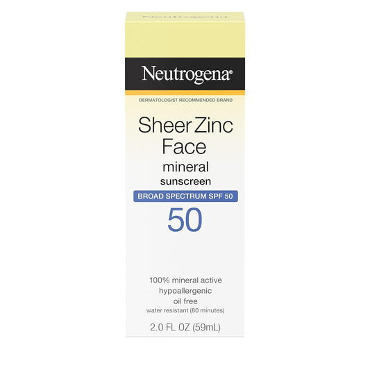 Neutrogena Sheer Zinc Oxide Sunscreen Lotion with Broad Spectrum SPF 50, Oil-Free, Hypoallergenic, Non-Greasy, 2 Fluid Ounces
