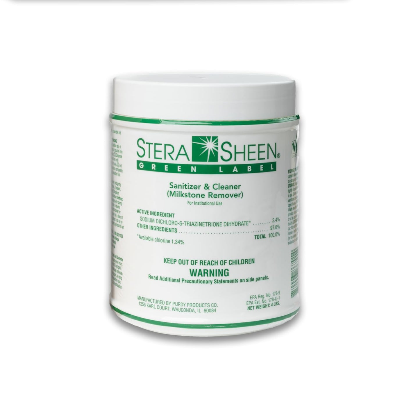 Stera Sheen - Green Label - Sanitizer, Cleaner, & Milkstone Remover - Cleaner & Sanitizer for Soft Serve, Shake Machines, Ice Maker & Ice Machines, Other Restaurant Equipment - 4 lb Jar (1 count)