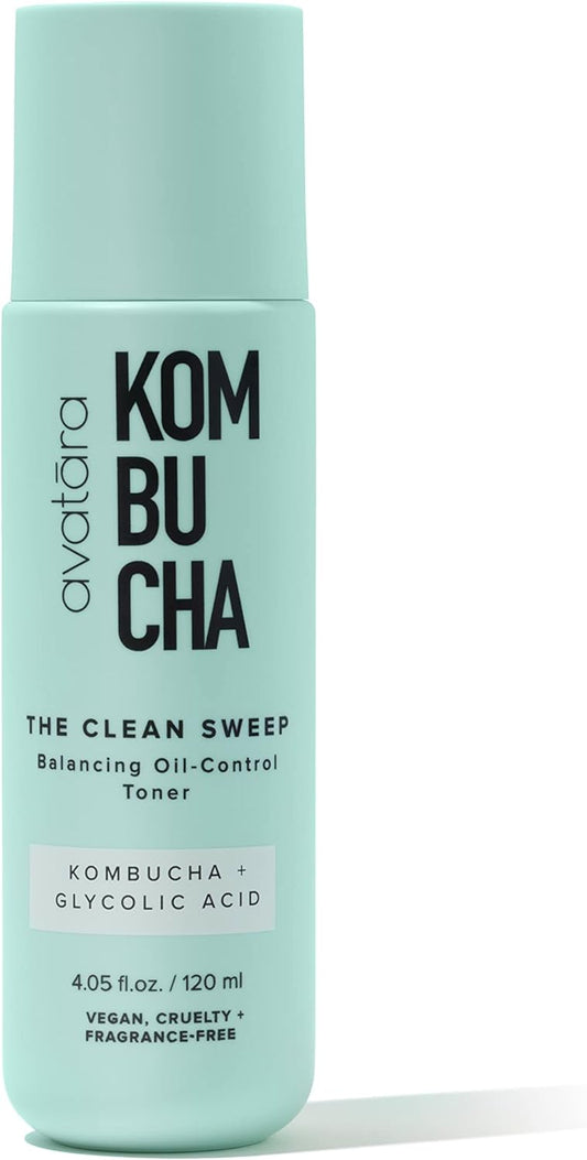 Avatara - Kombucha The Clean Sweep Face Toner, Glycolic Acid Toner for Face, Face Exfoliator with Witch Hazel and Bakuchiol, Calming Pore Minimizer for Face, Hydrating Skincare for Teens, 4.05 fl. Oz