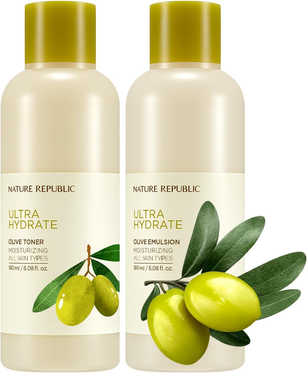 Nature Republic Toner Emulsion Set with Olive Leaf Extracts - Home Skin Care Moisturizer Set with Real Egyptian Olive 10,000ppm, Shea Butter, Vitamin E